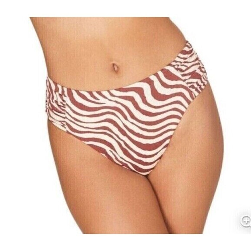 Andie Swim The Hipster Bottom Size Large Bias Stripe Truffle Brown NWT